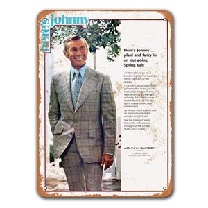 NEW Vintage 1973 Johnny Carson Apparel Metal Sign 12x16 inches